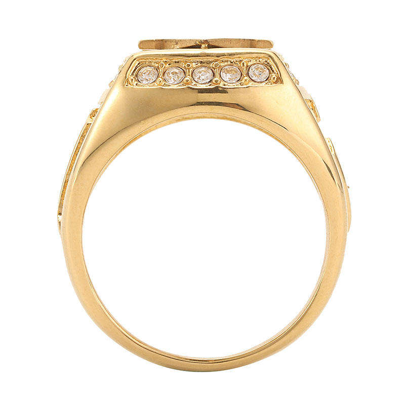 Fashion Gold Titanium Steel Finger Ring Rhinestone Free-Mason Logo Jewelry Gift for Men - Gold / 12
