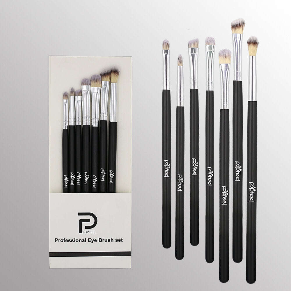 POPFEEL 7Pcs Makeup Brushes With Wooden Handle Smokey Makeup Eye Shadow Brush - White