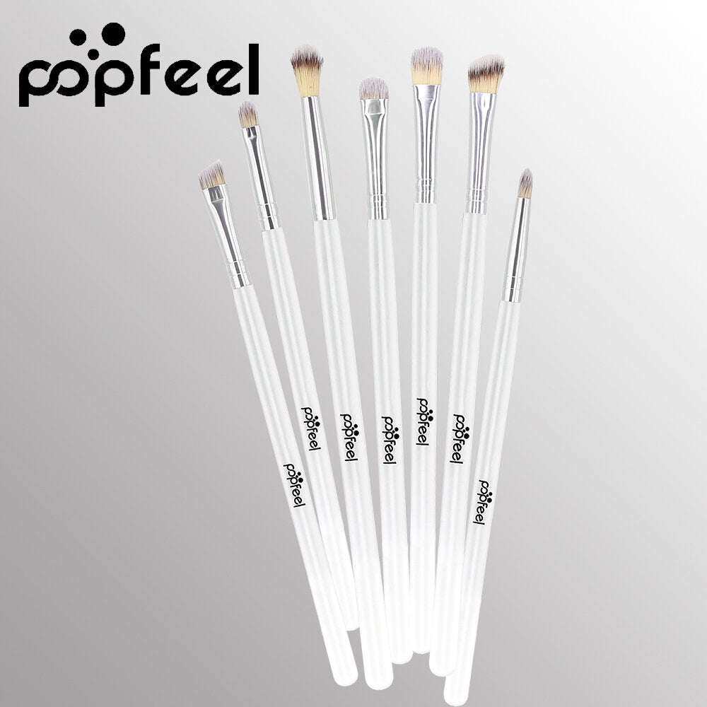 POPFEEL 7Pcs Makeup Brushes With Wooden Handle Smokey Makeup Eye Shadow Brush - White
