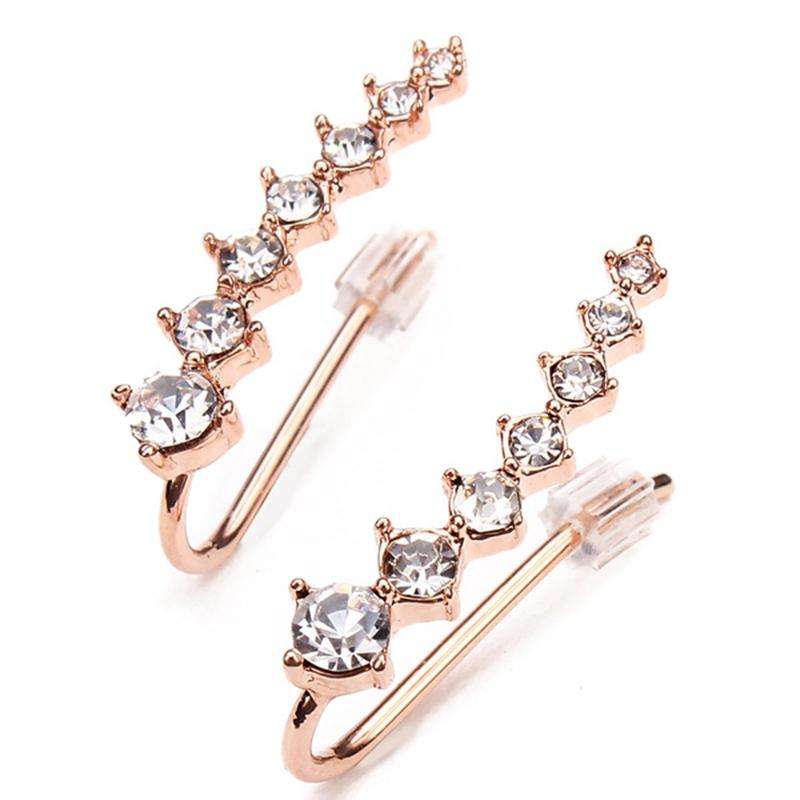 Italina Rhinestone Crystal Ear Cuff Earrings 18K Rose Gold Plated - Silver