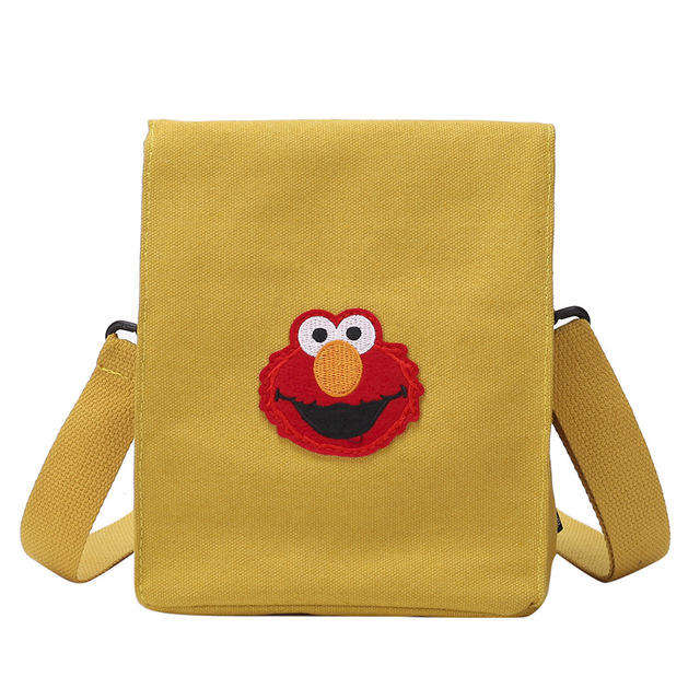 New Japanese Personality Fries Bag Canvas Handbags Cartoon Sesame Street Judi Shoulder Mes... - Blue