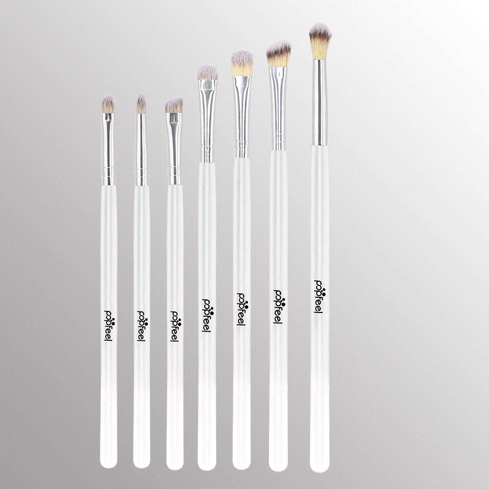 POPFEEL 7Pcs Makeup Brushes With Wooden Handle Smokey Makeup Eye Shadow Brush - White