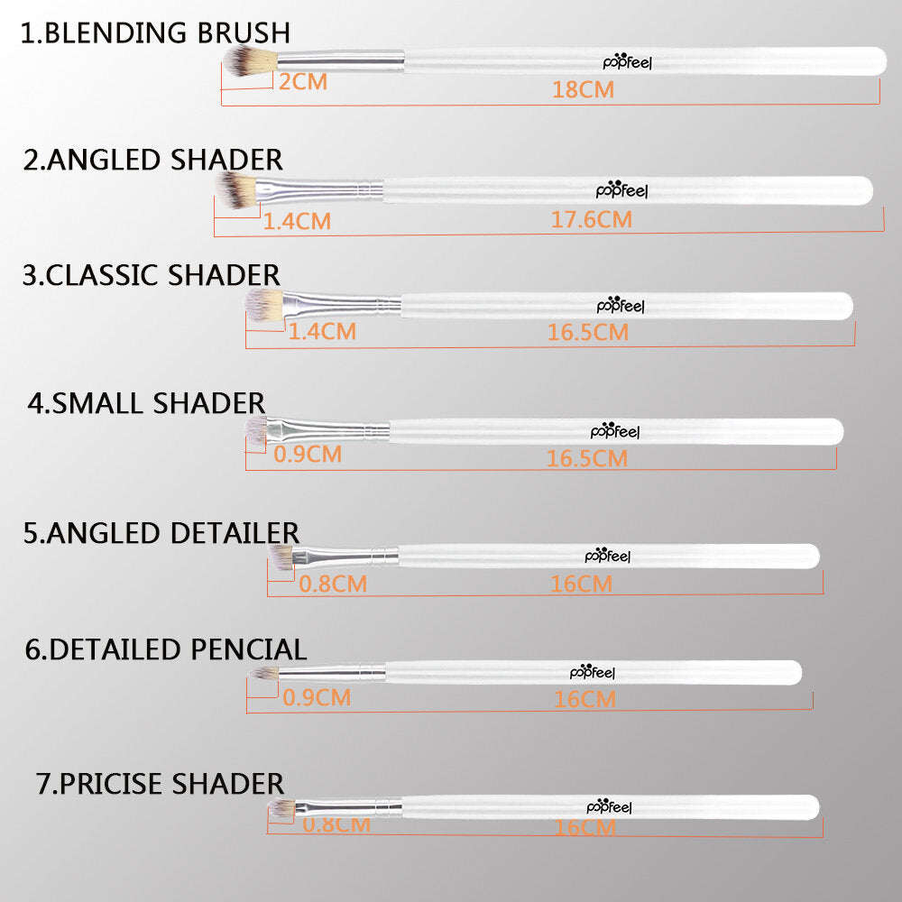 POPFEEL 7Pcs Makeup Brushes With Wooden Handle Smokey Makeup Eye Shadow Brush - White