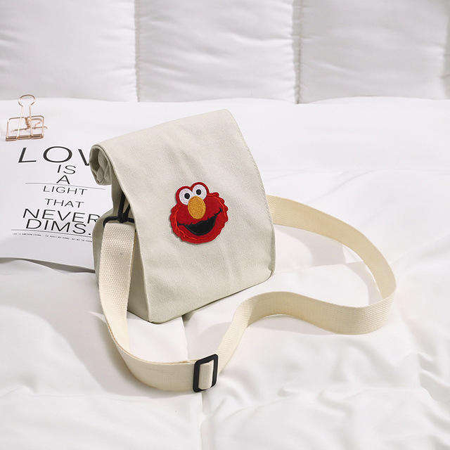 New Japanese Personality Fries Bag Canvas Handbags Cartoon Sesame Street Judi Shoulder Mes... - Blue