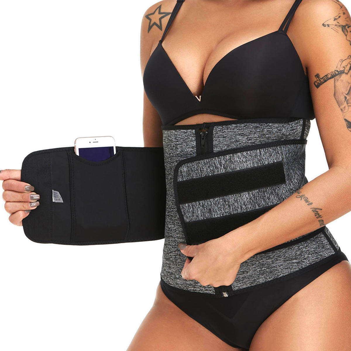 Sport Women Waist Tummy Girdle Zipper Belt Corset Body Shaper Trainer Control - Grey S