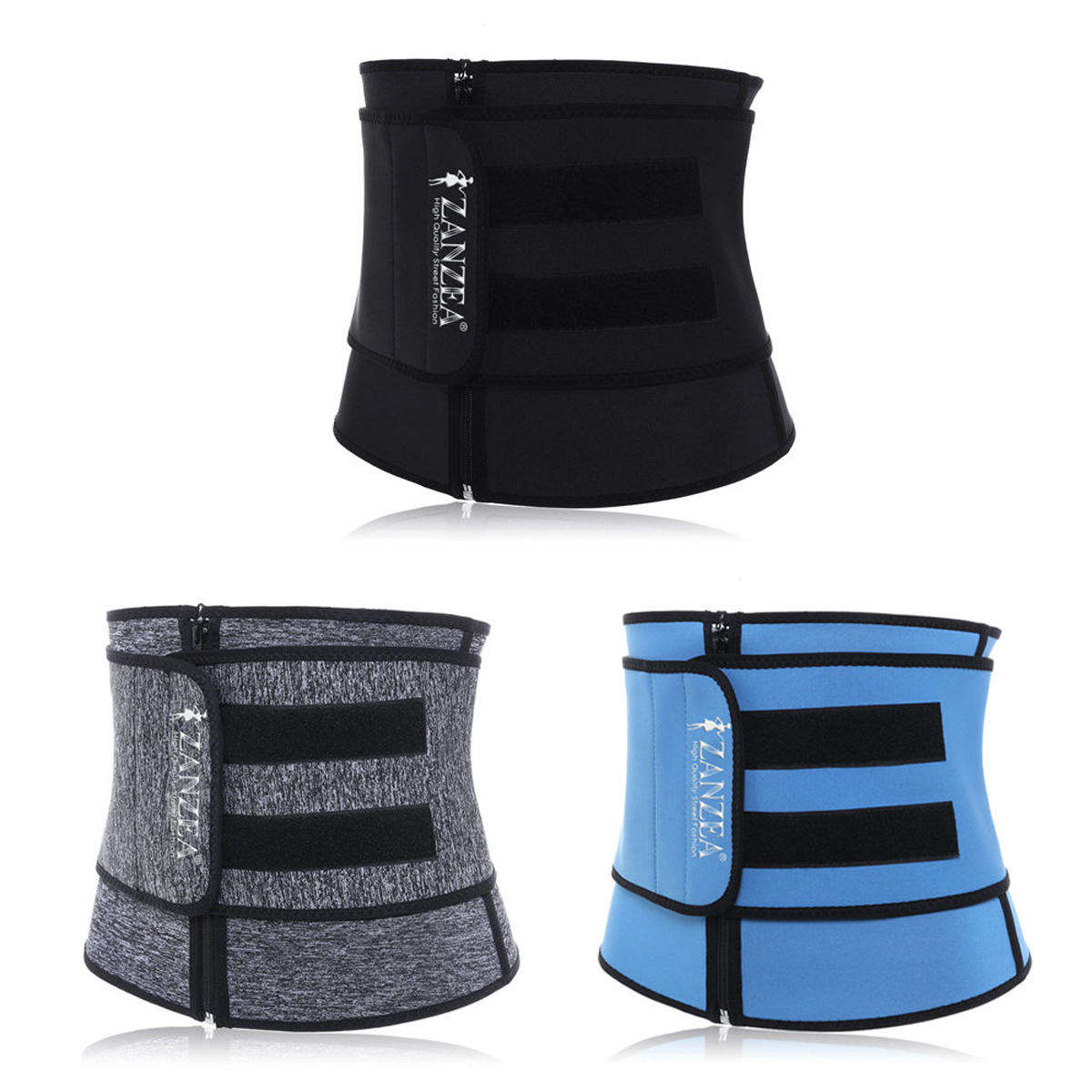 Sport Women Waist Tummy Girdle Zipper Belt Corset Body Shaper Trainer Control - Grey S