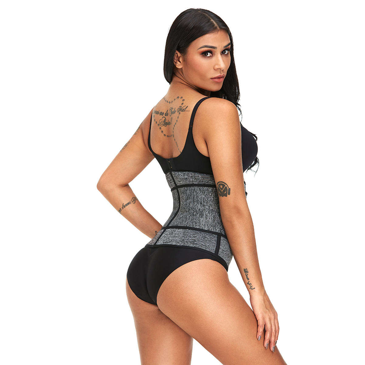 Sport Women Waist Tummy Girdle Zipper Belt Corset Body Shaper Trainer Control - Grey S