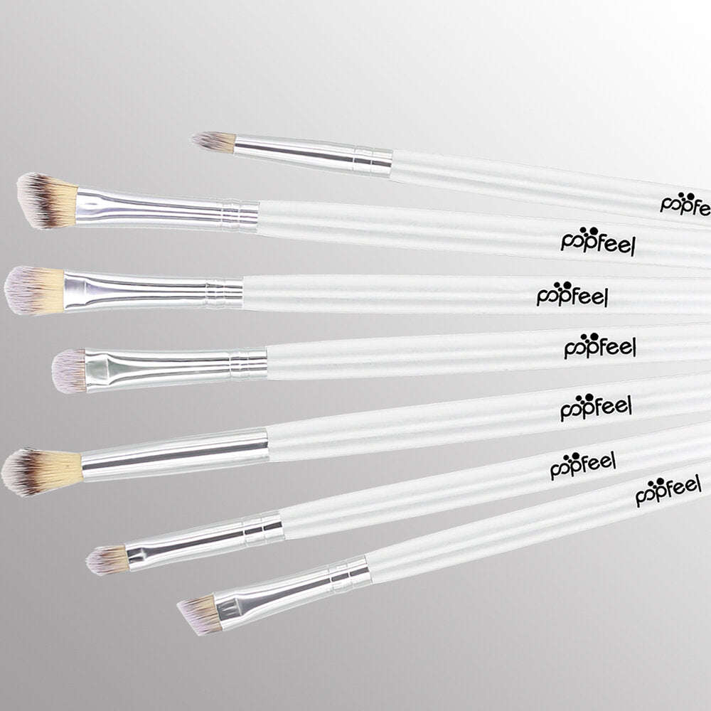 POPFEEL 7Pcs Makeup Brushes With Wooden Handle Smokey Makeup Eye Shadow Brush - White