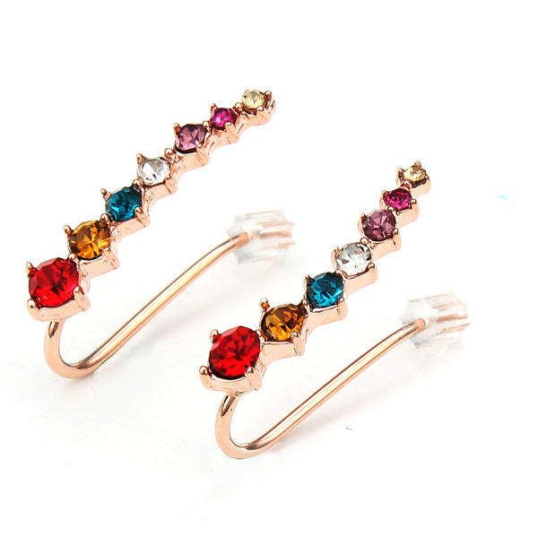 Italina Rhinestone Crystal Ear Cuff Earrings 18K Rose Gold Plated - Silver