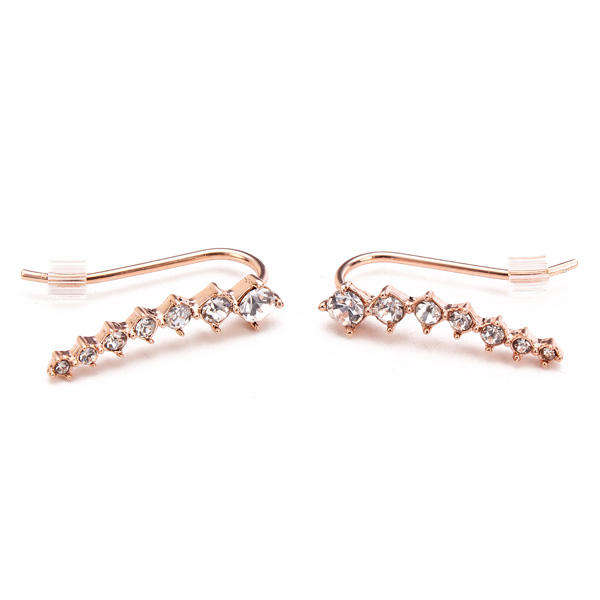 Italina Rhinestone Crystal Ear Cuff Earrings 18K Rose Gold Plated - Silver