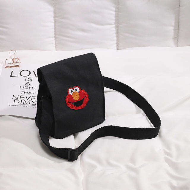 New Japanese Personality Fries Bag Canvas Handbags Cartoon Sesame Street Judi Shoulder Mes... - Blue