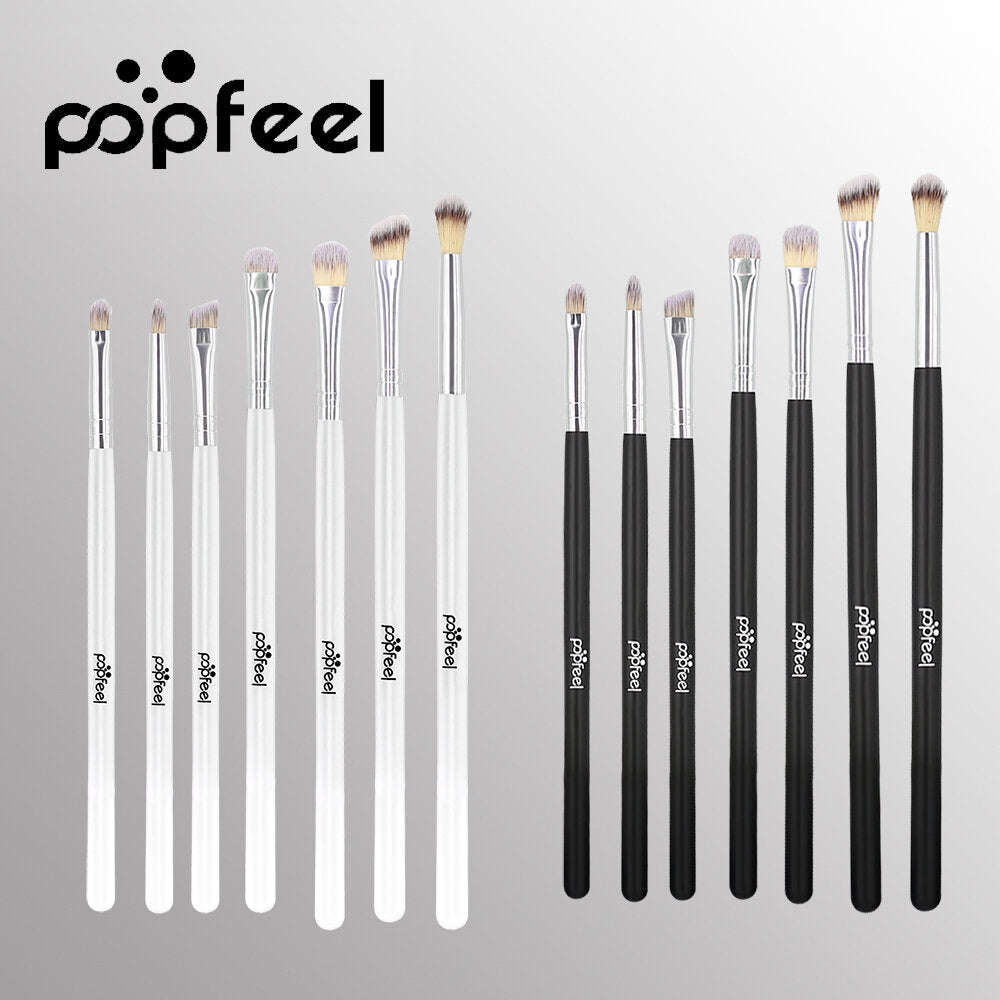 POPFEEL 7Pcs Makeup Brushes With Wooden Handle Smokey Makeup Eye Shadow Brush - White