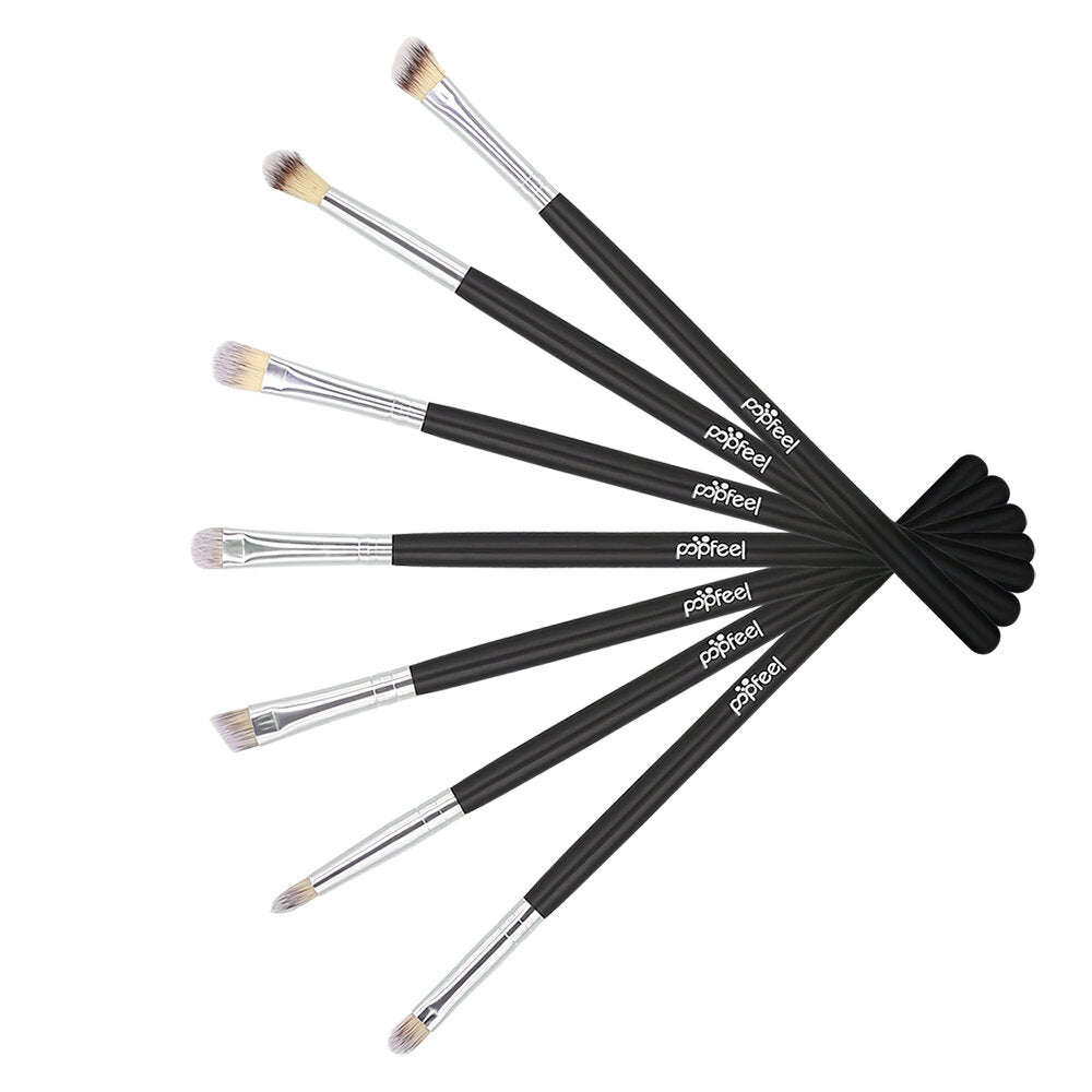 POPFEEL 7Pcs Makeup Brushes With Wooden Handle Smokey Makeup Eye Shadow Brush - White
