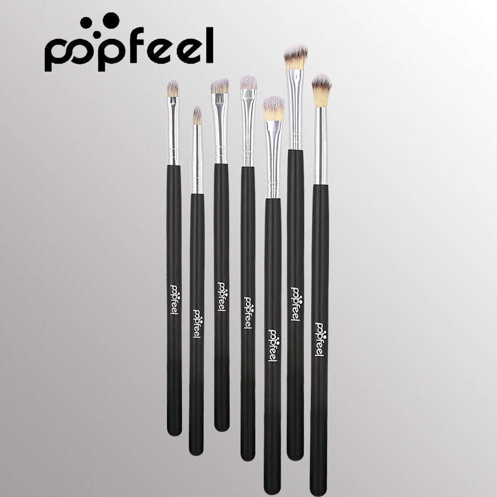 POPFEEL 7Pcs Makeup Brushes With Wooden Handle Smokey Makeup Eye Shadow Brush - White