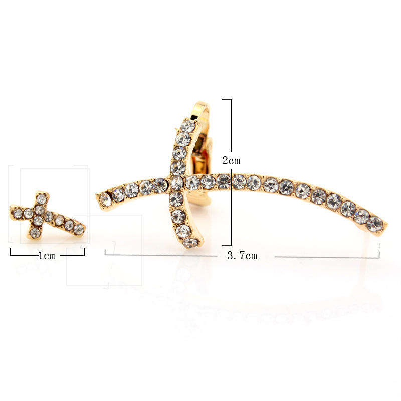 Stylish Ear Clip Long Cuff Earring Trendy Rhinestone Cross Silver Gold Earrings Jewelry ... - Silver