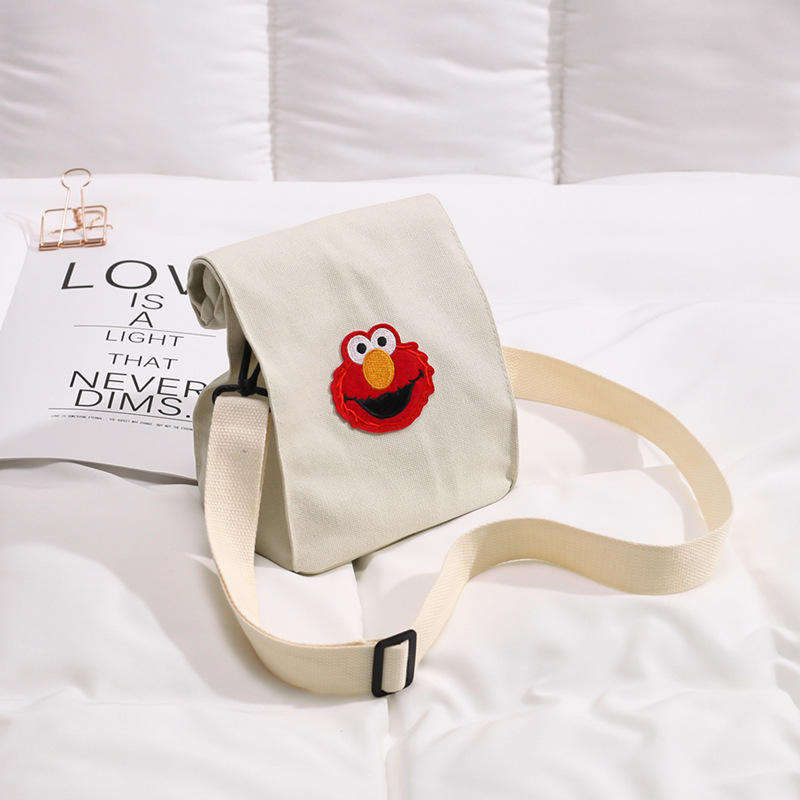 New Japanese Personality Fries Bag Canvas Handbags Cartoon Sesame Street Judi Shoulder Mes... - Blue