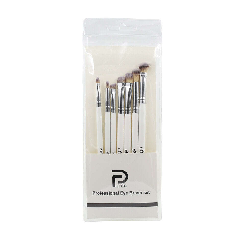 POPFEEL 7Pcs Makeup Brushes With Wooden Handle Smokey Makeup Eye Shadow Brush - White