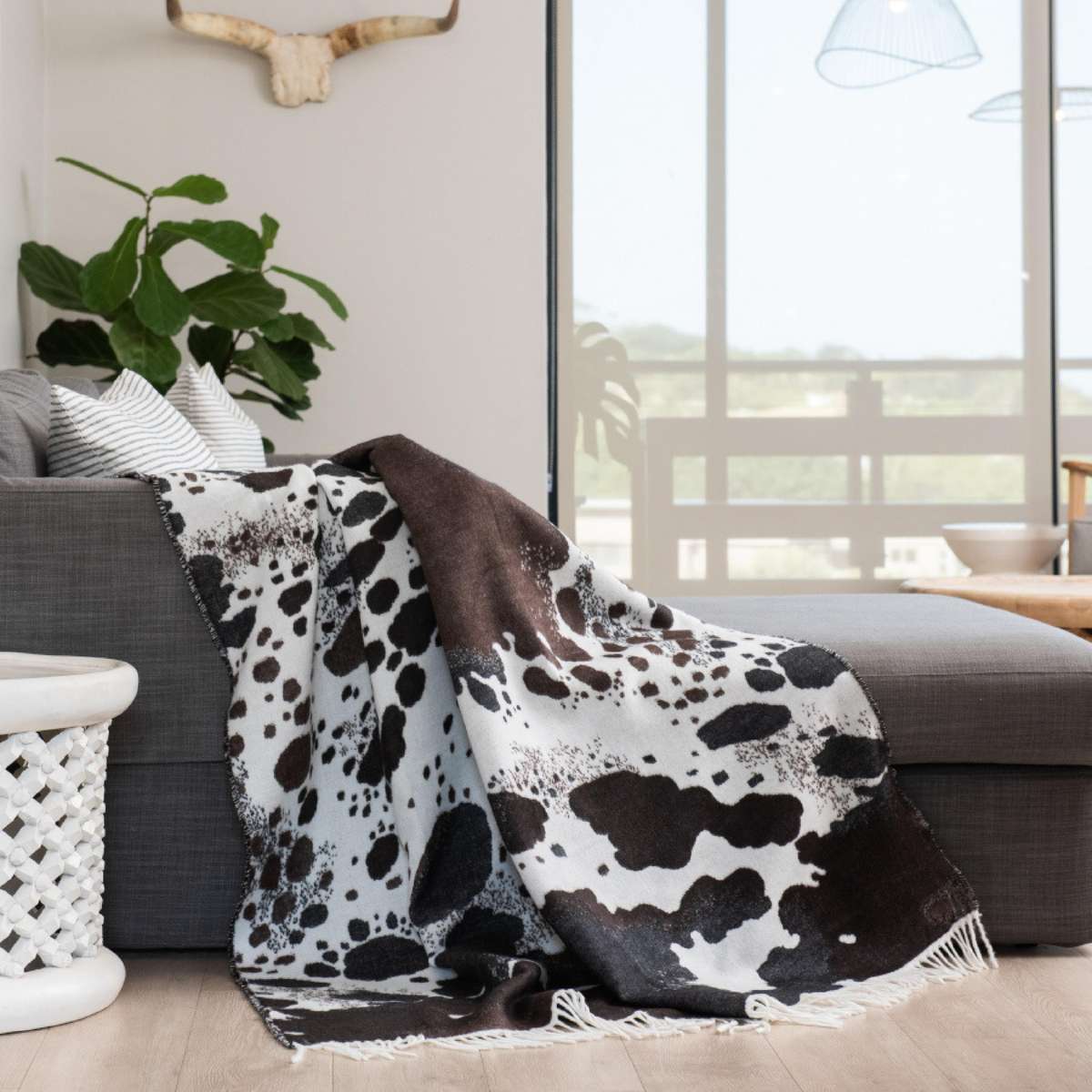 Nguni Skin Ivory & Black Throw
