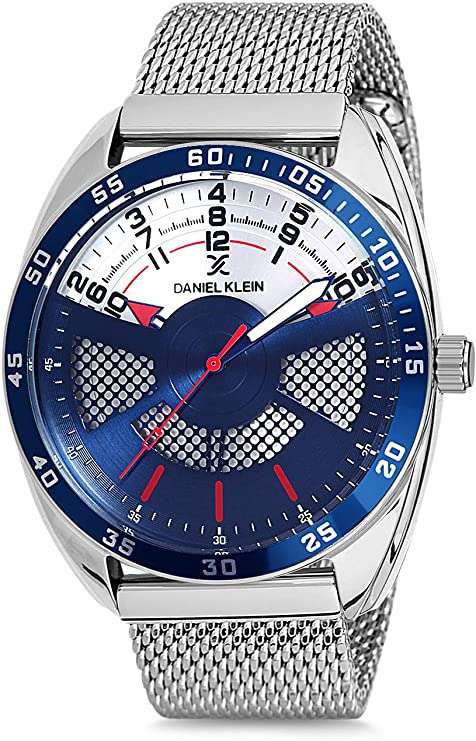 Daniel Klein Watch DK12221-2 Blue & Silver Bezel & Dial On Stainless Steel Mesh