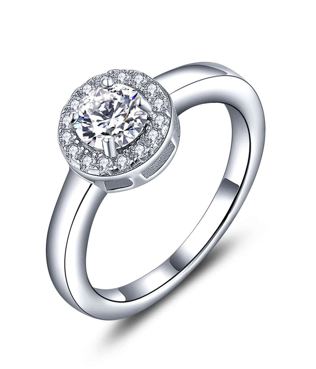 Sterling Silver Halo Solitaire Engagement Wedding Ring SR00018