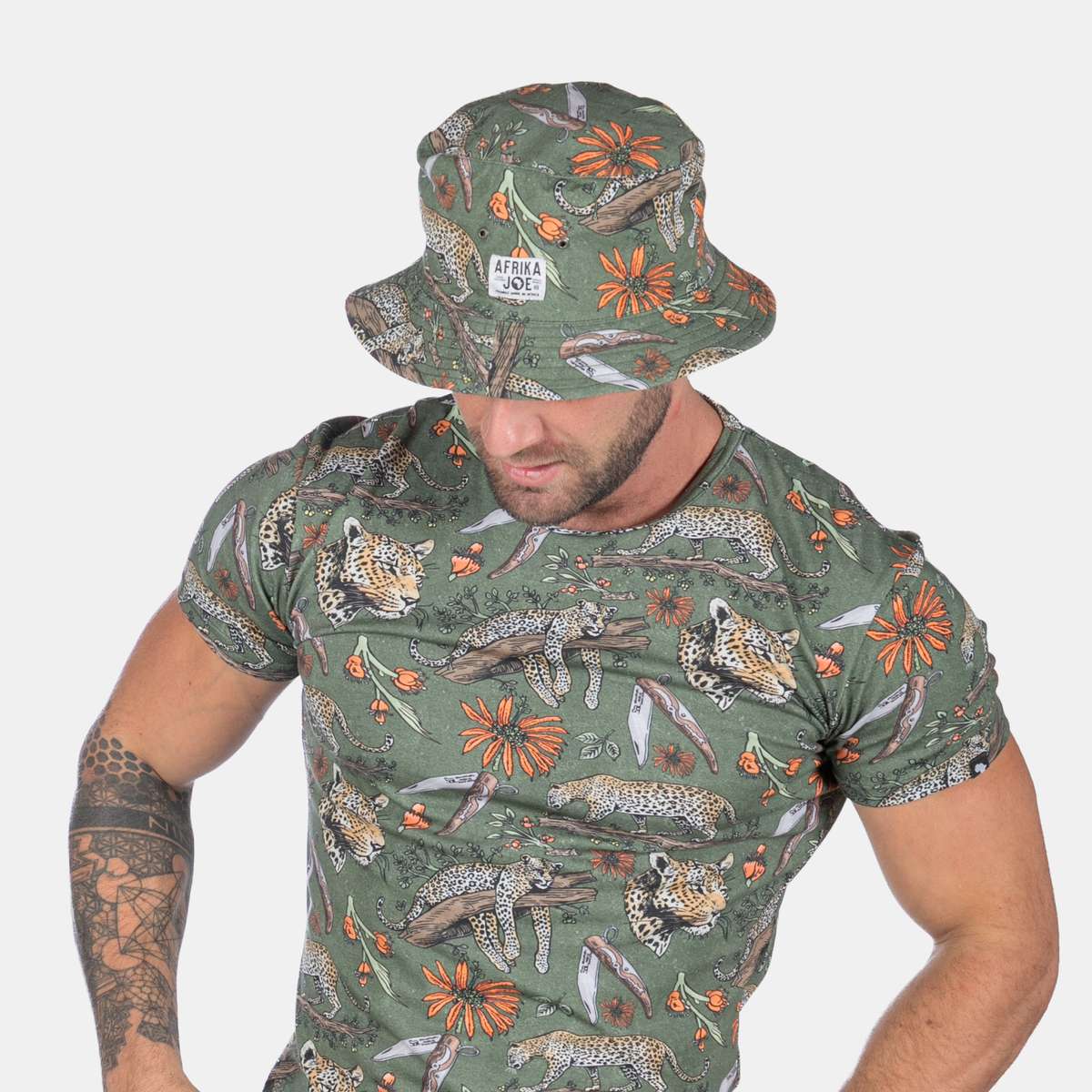 Men's Leopard Pattern Bucket Hat - Olive