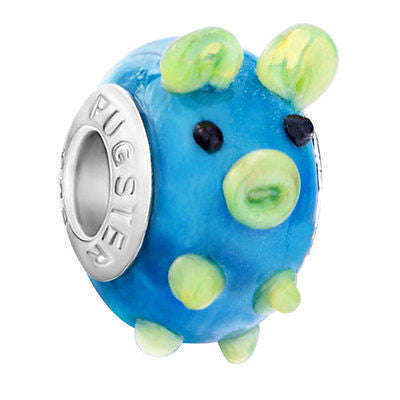 Pugster Little Peridot Ears Blue Pig Murano Glass charm Fits Pandora