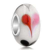 Pugster White Red Black Heart Murano Glass Bead Fits Pandora