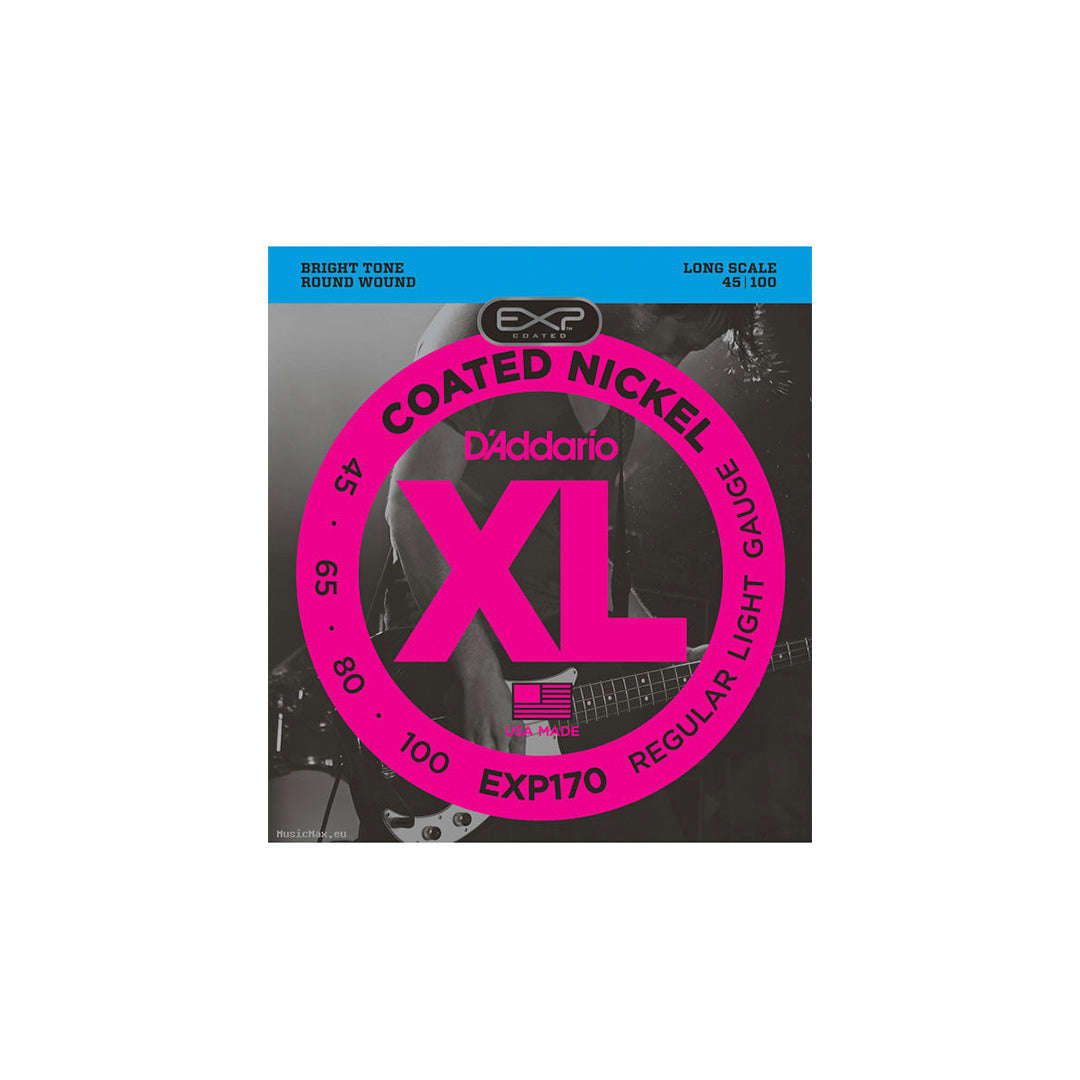 D'Addario EXP170 45-100 Coated Nickel Wound Bass Light Long Scale 4 String Bass Guitar Strings