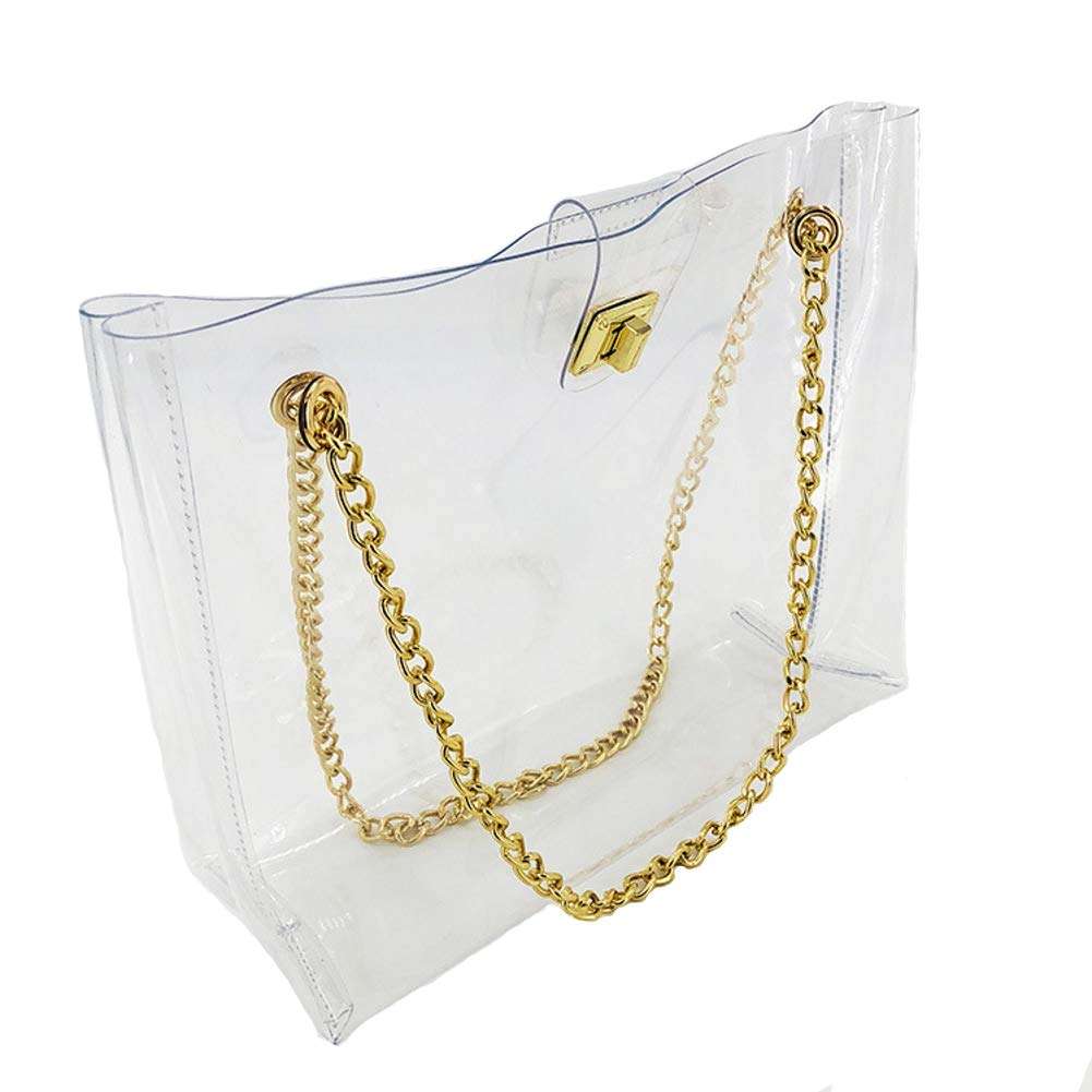 Mengsha's Transparent PVC Purse with Gold Color Clasp and Golden Chain