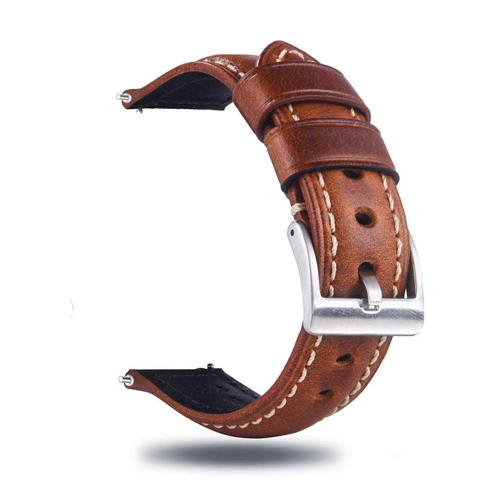 Berfine Quick Release Retro Leather Watch Band,Vintage Oil-Tanned Pull-up Leather Strap Replaceme...