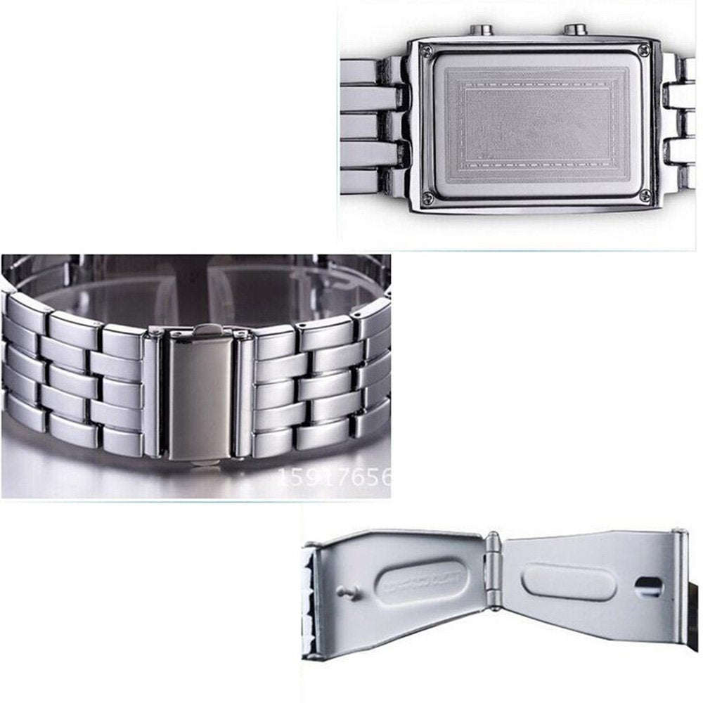 Binary Matrix Blue LED Digital Watch Mens Classic Creative Fashion Black Plated Wrist Watches