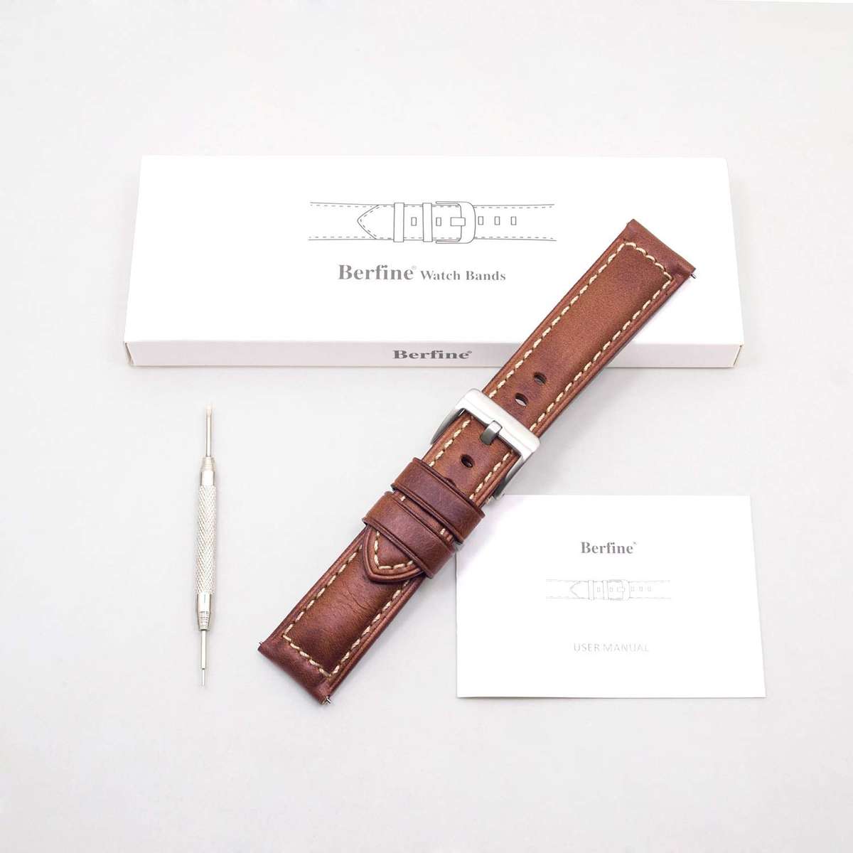 Berfine Quick Release Retro Leather Watch Band,Vintage Oil-Tanned Pull-up Leather Strap Replaceme...