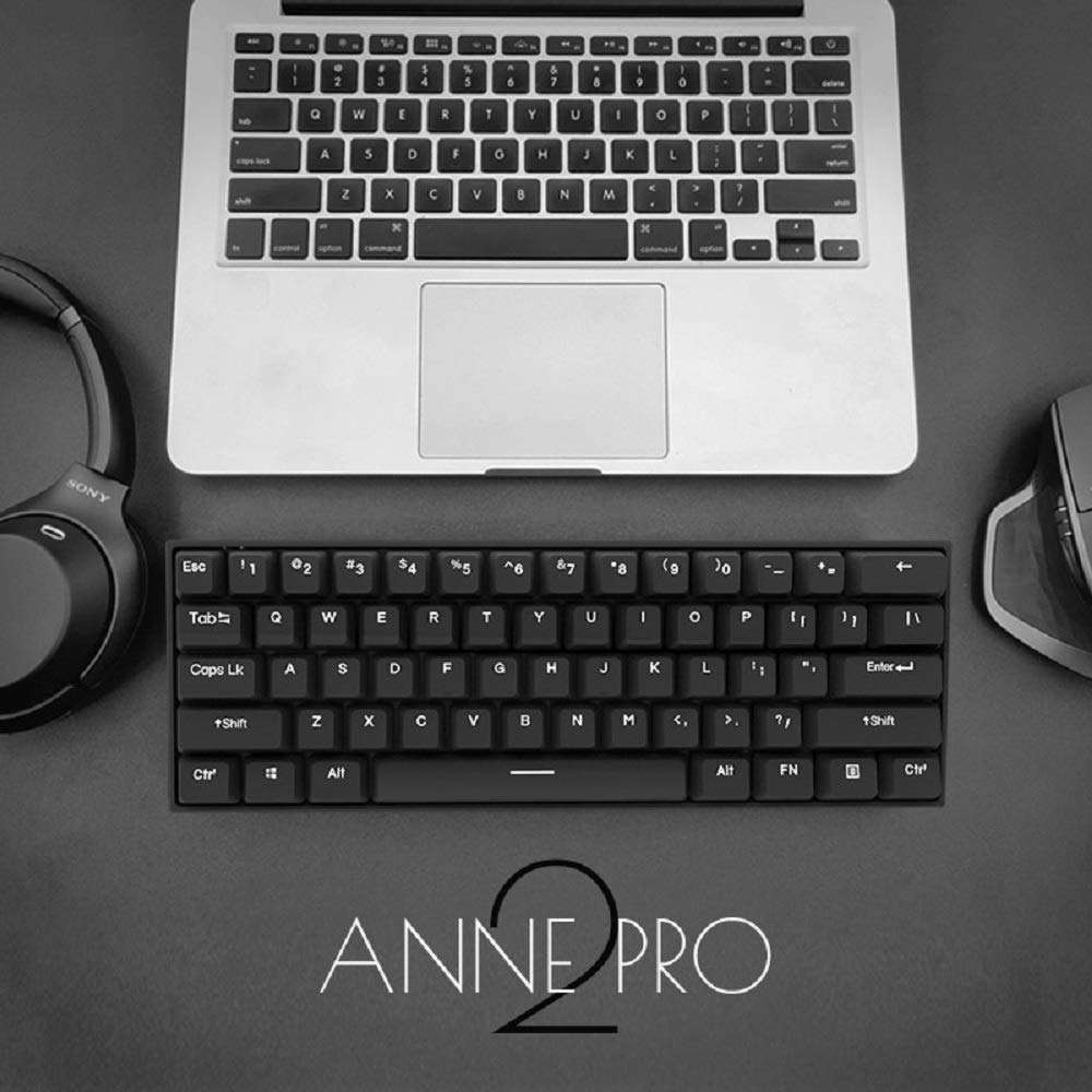 Anne Pro 2 Mechanical Gaming Keyboard 60% True RGB Backlit - Wired/Wireless Bluetooth 4.0 PBT Typ...