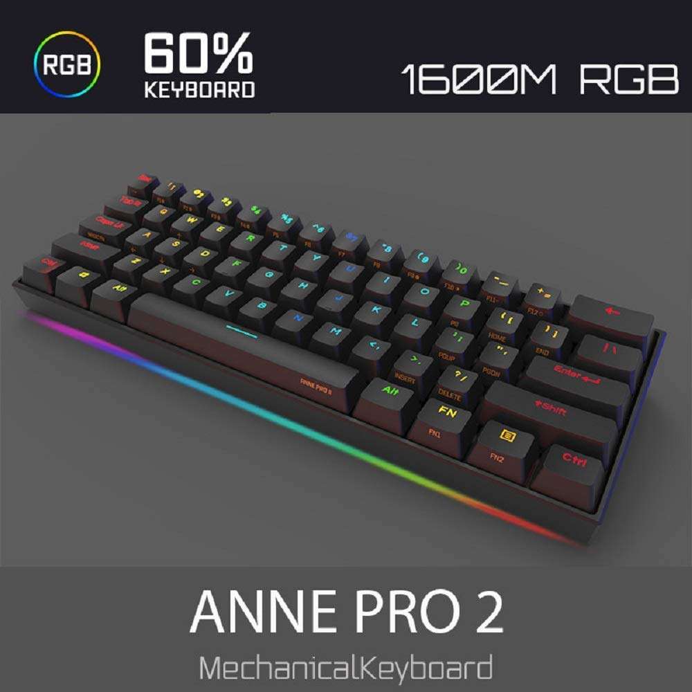 Anne Pro 2 Mechanical Gaming Keyboard 60% True RGB Backlit - Wired/Wireless Bluetooth 4.0 PBT Typ...