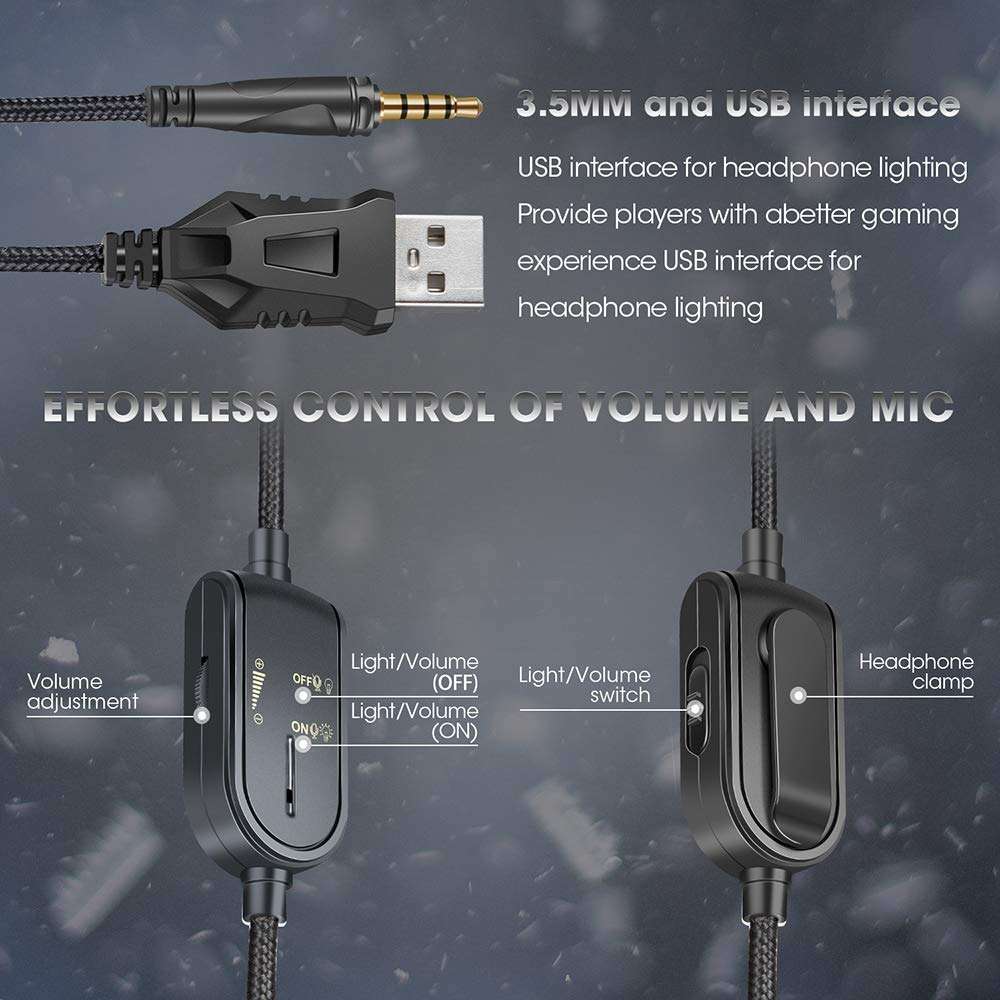 GSUMMER Gaming Headphones, Glowing Gaming Headphones with Wheat Noise Cancelling Headphones, Camo...