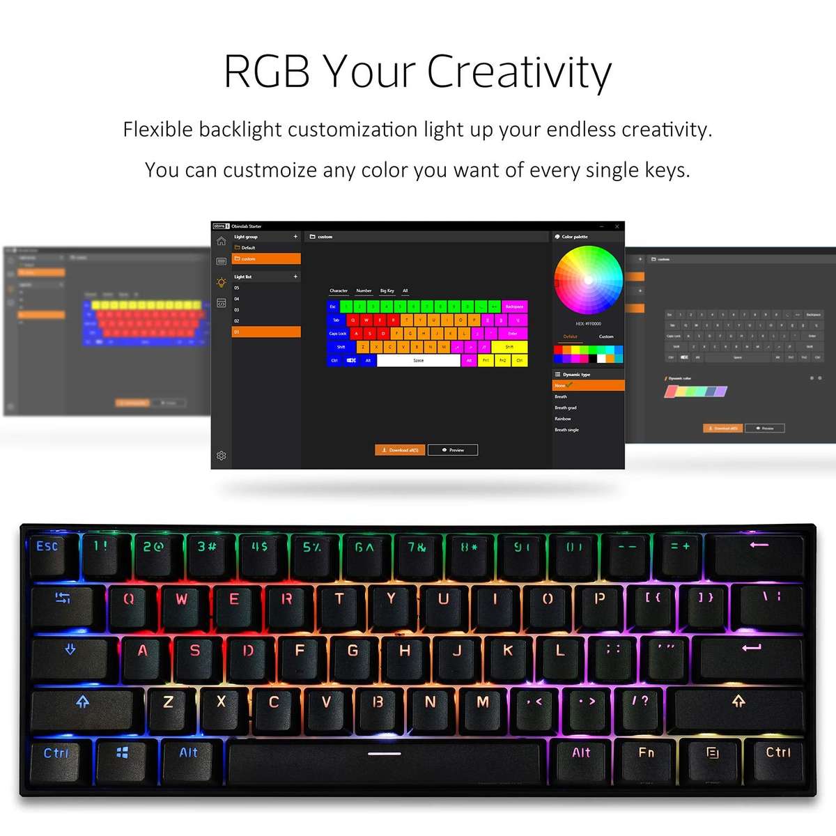 Anne Pro 2 Mechanical Gaming Keyboard 60% True RGB Backlit - Wired/Wireless Bluetooth 4.0 PBT Typ...