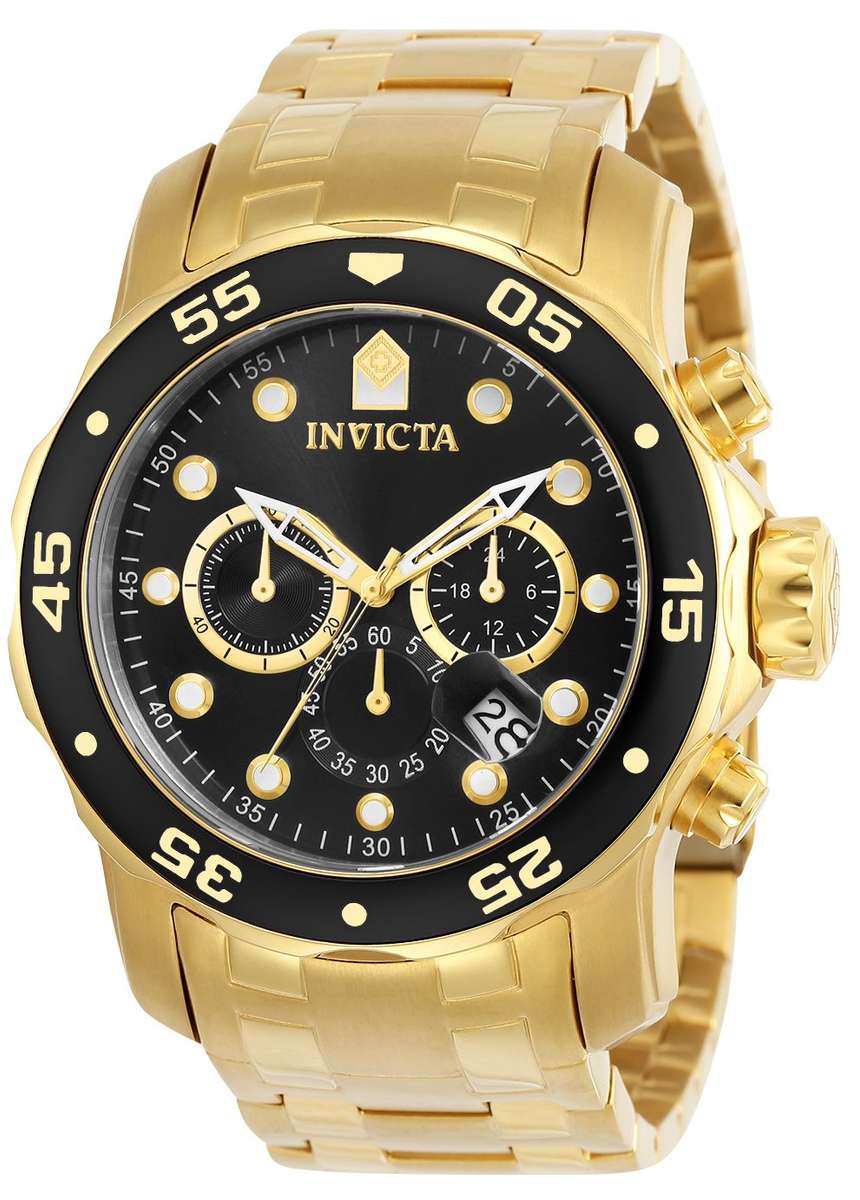 Invicta Men's 0072 Pro Diver Collection Chronograph 18k Gold-Plated Watch, Gold/Black