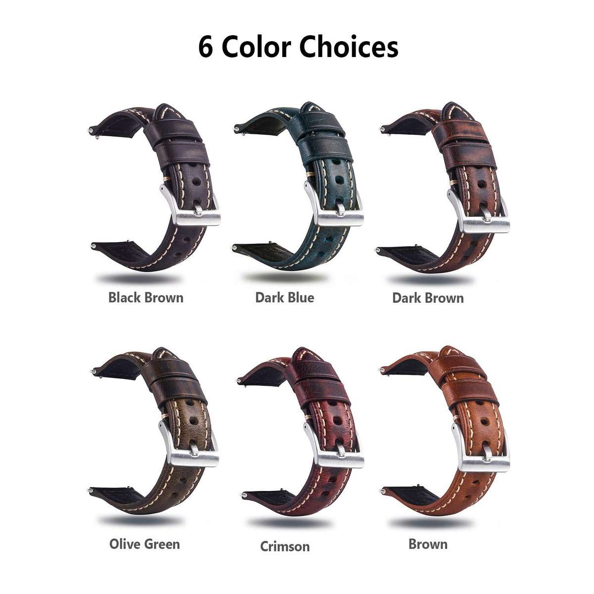 Berfine Quick Release Retro Leather Watch Band,Vintage Oil-Tanned Pull-up Leather Strap Replaceme...