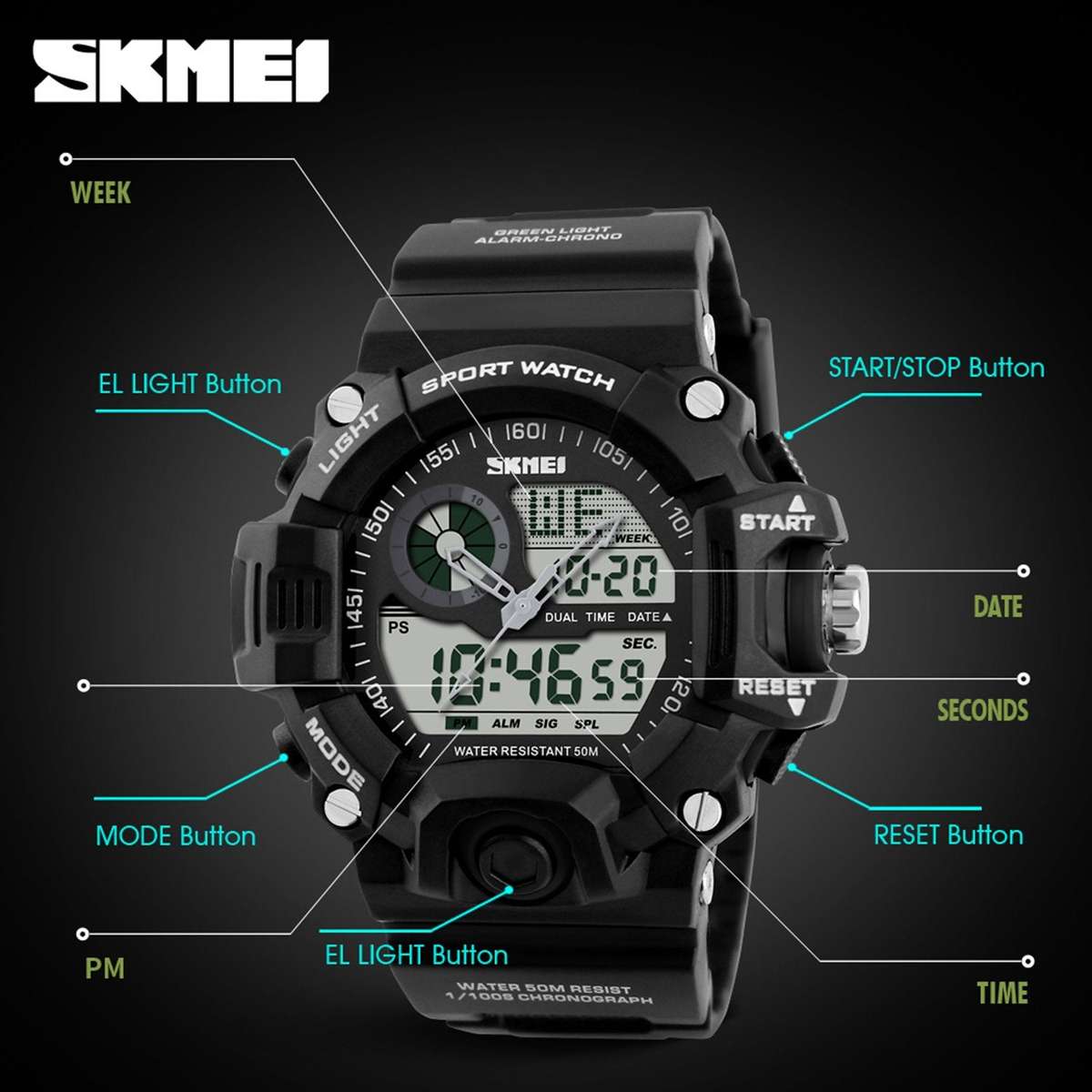 Men's Watches Multi Function Military S-Shock Sports Watch LED Digital Waterproof Alarm Watches (...