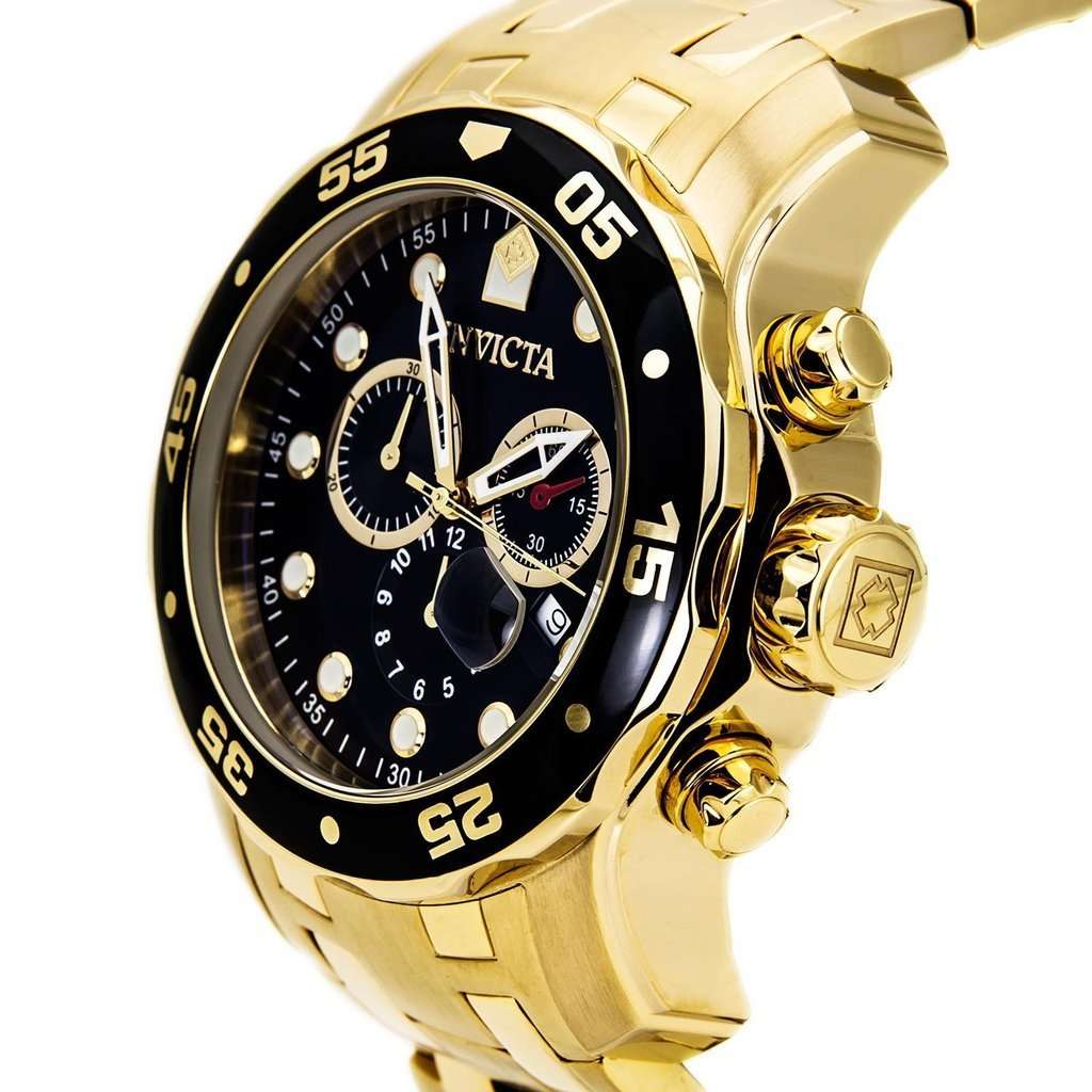 Invicta Men's 0072 Pro Diver Collection Chronograph 18k Gold-Plated Watch, Gold/Black
