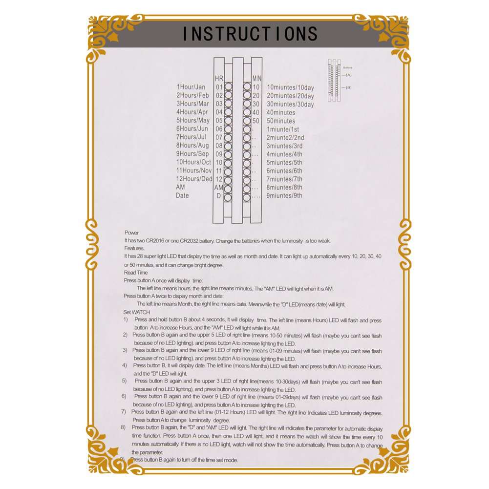 Binary Matrix Blue LED Digital Watch Mens Classic Creative Fashion Black Plated Wrist Watches