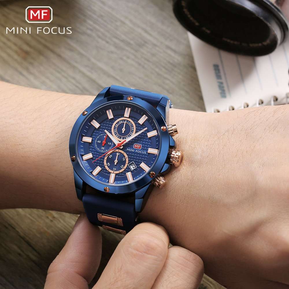 Men's Watches, MINI FOCUS Waterproof Sports Watches for Men, Casual Quartz Wrist Watch with Silic...