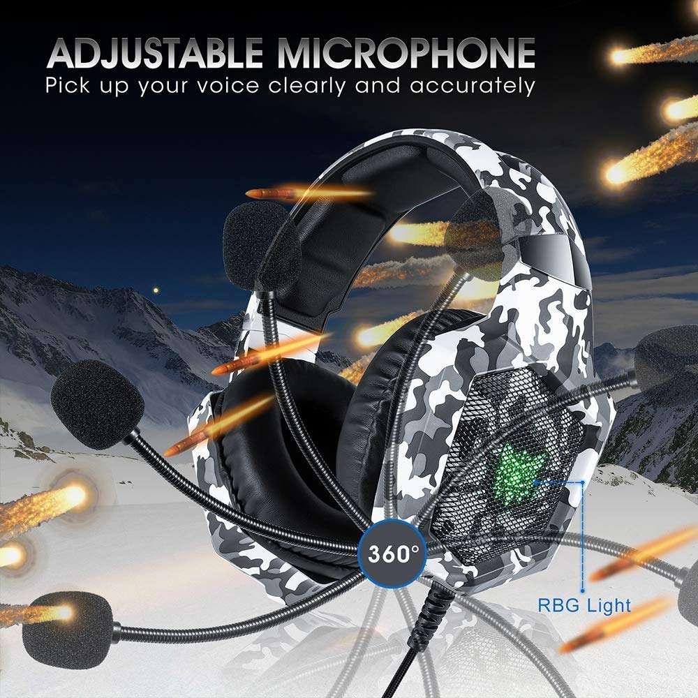 GSUMMER Gaming Headphones, Glowing Gaming Headphones with Wheat Noise Cancelling Headphones, Camo...