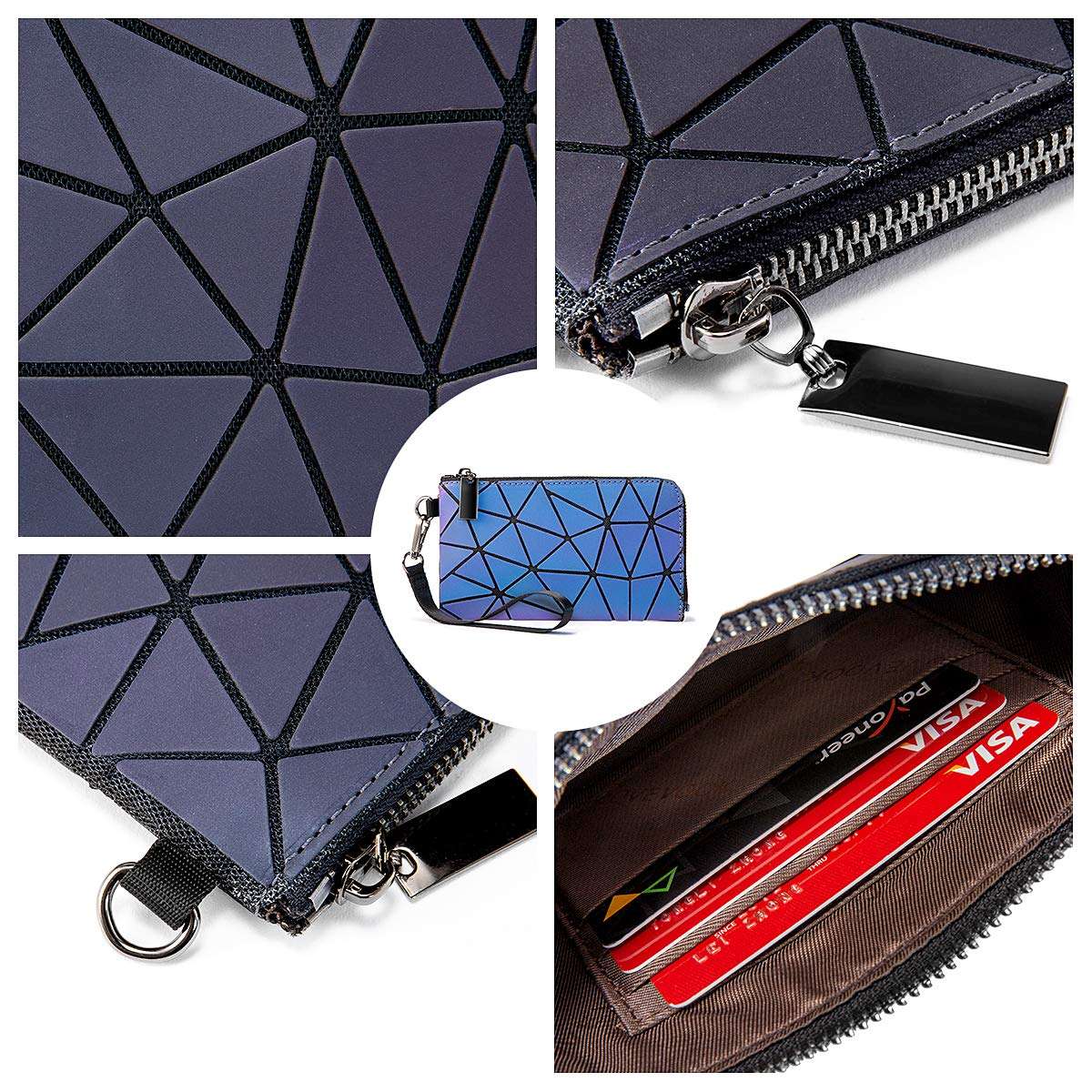 Geometric Luminous Purses and Handbags for Women Holographic Reflective Crossbody Bag Wallet