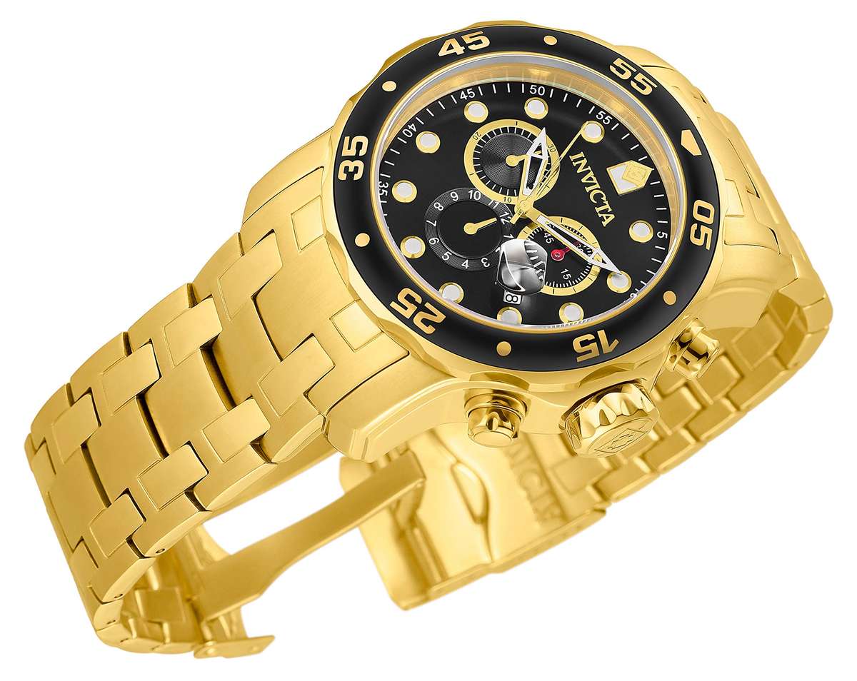 Invicta Men's 0072 Pro Diver Collection Chronograph 18k Gold-Plated Watch, Gold/Black
