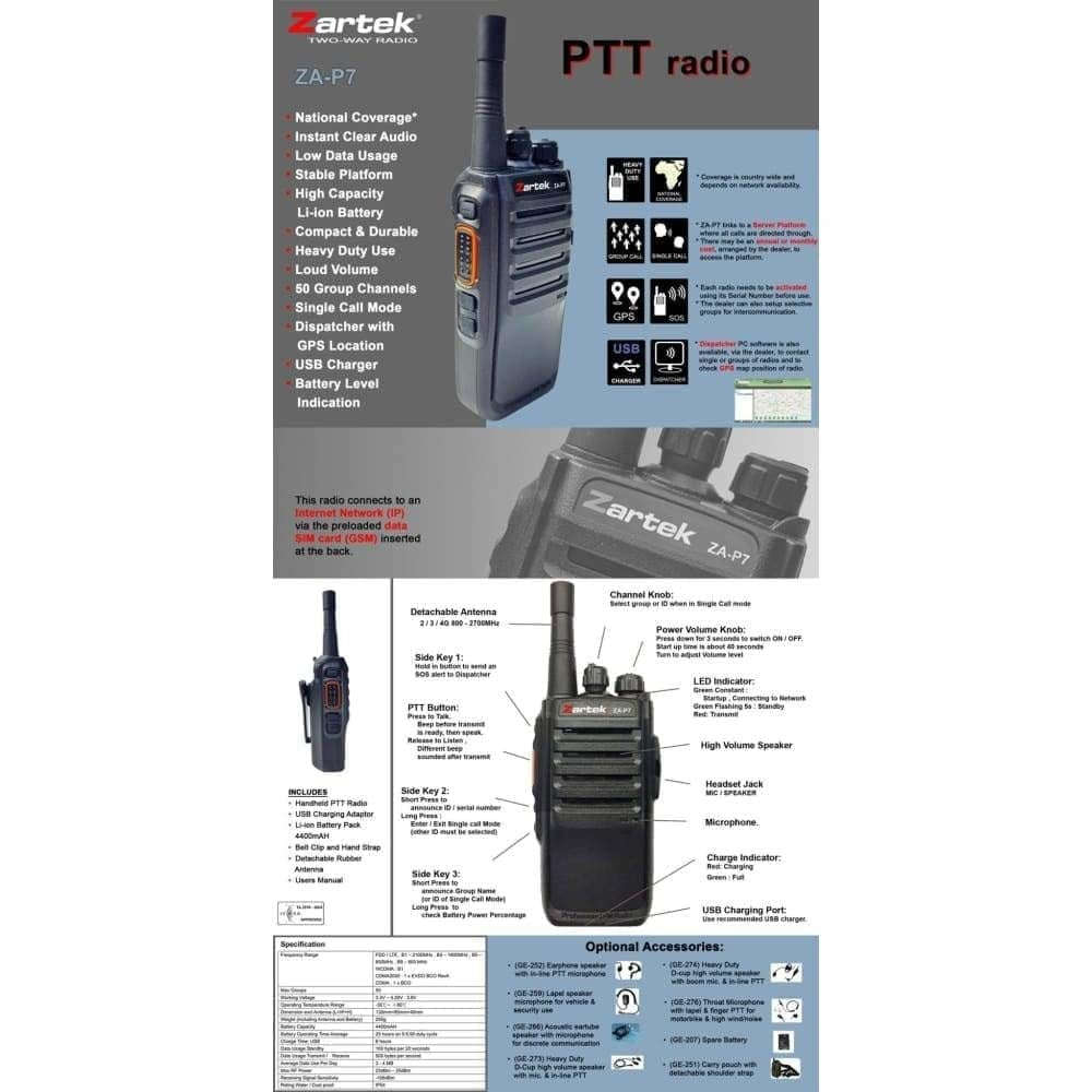 Zartek PTT National Coverage Two-Way Radio