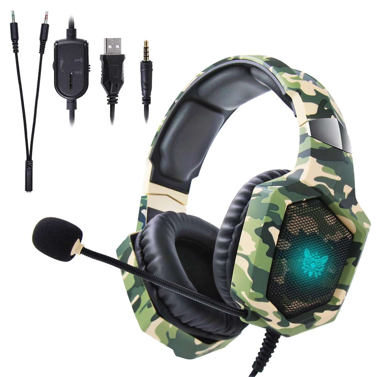 K8 Stereo LED Light Gaming Headset with Microphone - Green Camo