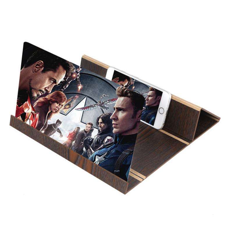 3D Video Mobile Phone 12" Screen Magnifier Brown Wood Grain PMMA +Fiberboard