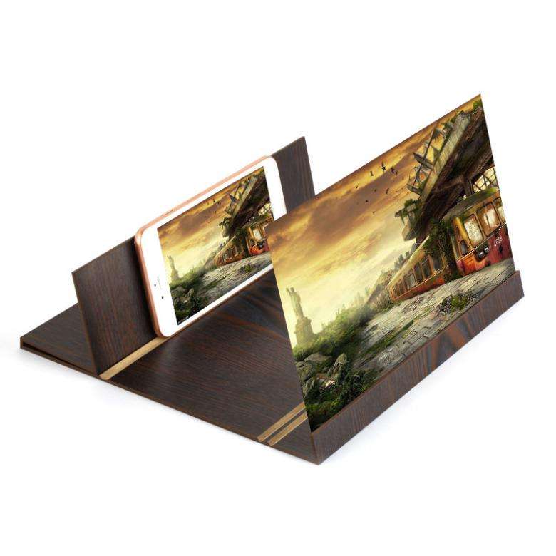 3D Video Mobile Phone 12" Screen Magnifier Brown Wood Grain PMMA +Fiberboard