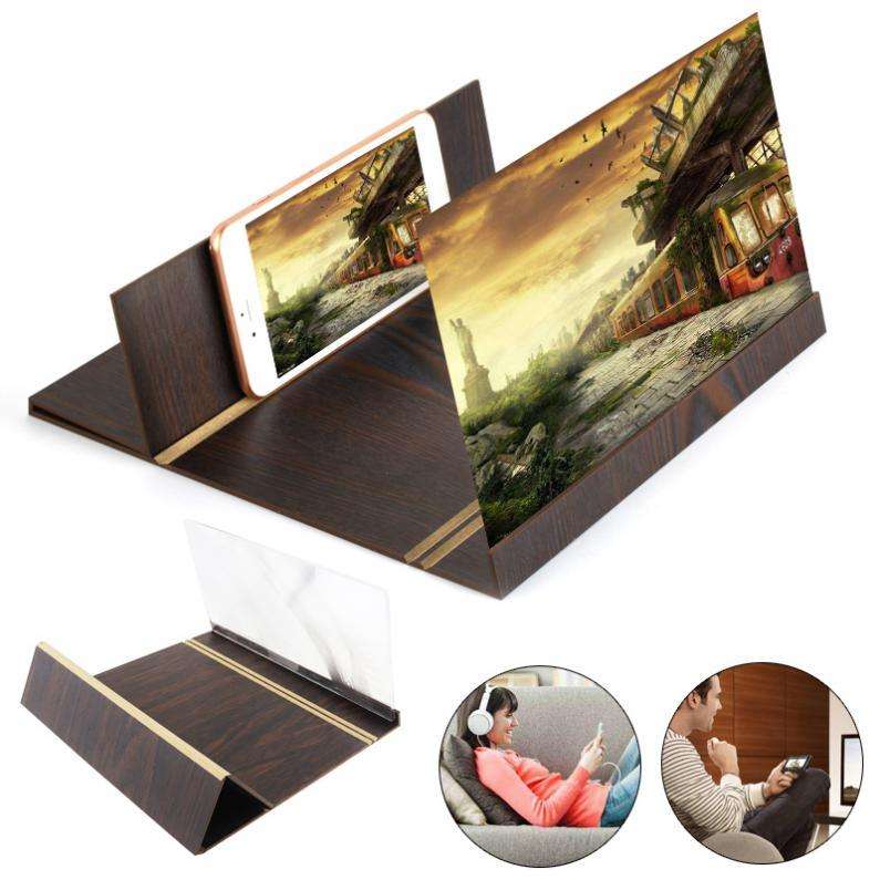 3D Video Mobile Phone 12" Screen Magnifier Brown Wood Grain PMMA +Fiberboard